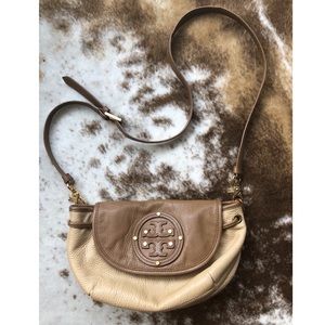 Tory Burch Two Tone Tan Leather Crossbody